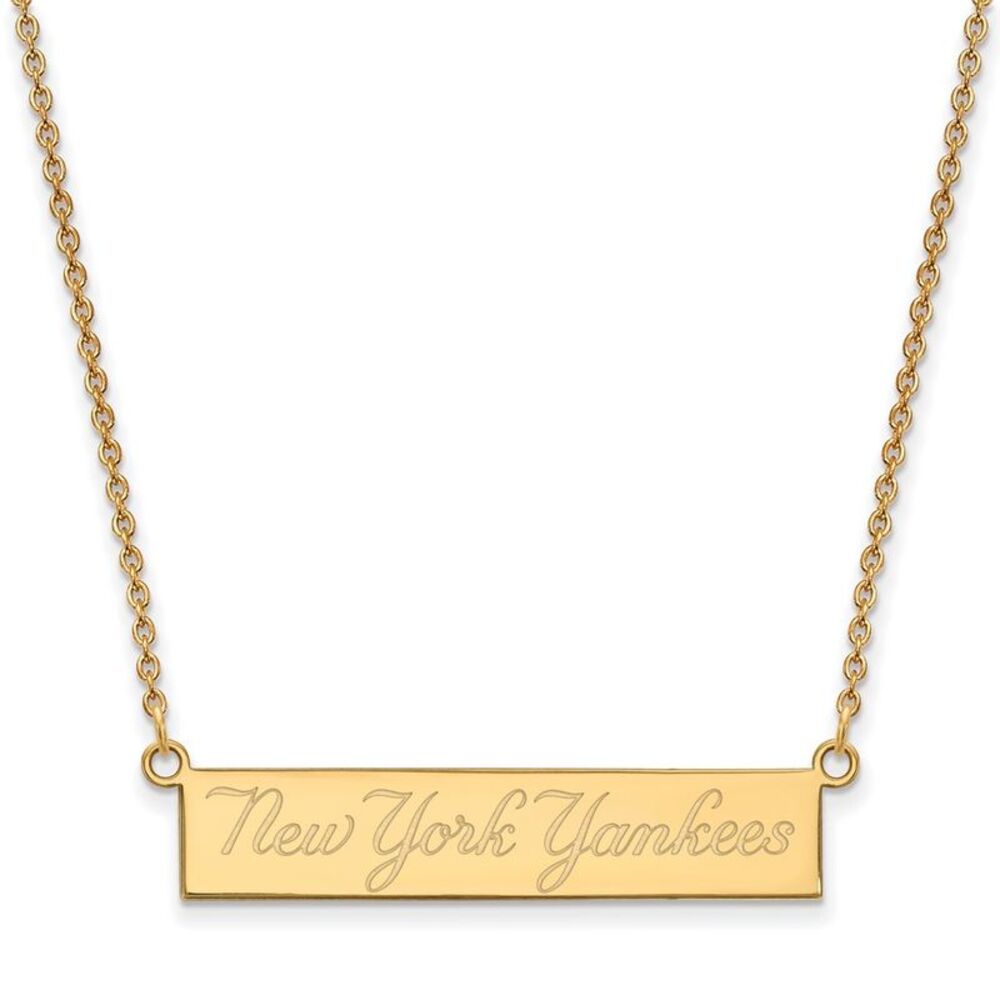 14K Gold Plated S.S. MLB New York Yankees Small Bar Necklace, 18 Inch